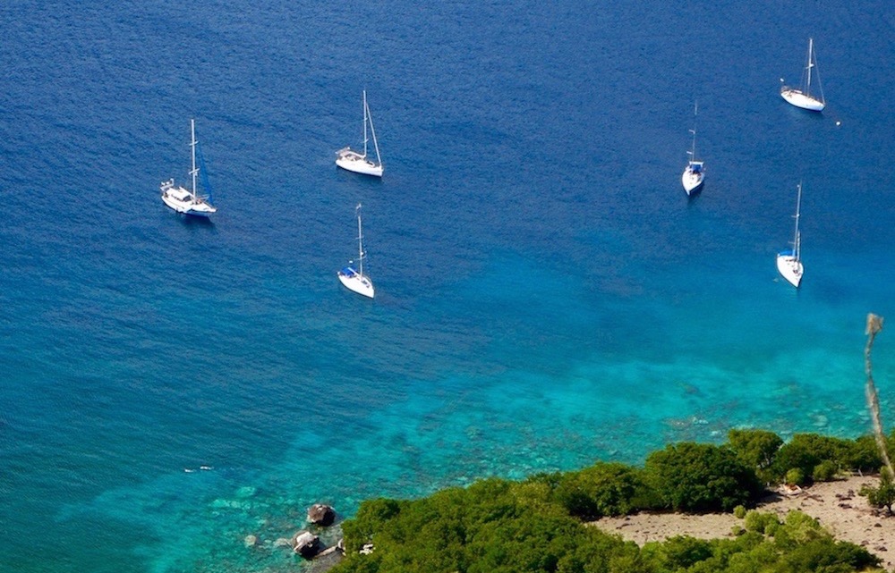 Boats moored in the les saintes bay