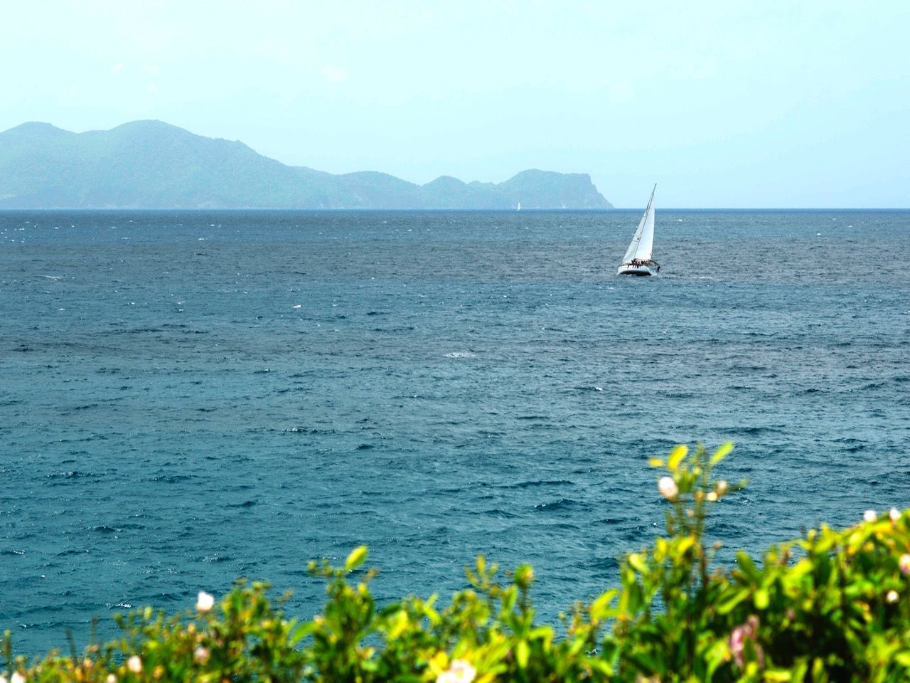 Le voilier fonce bien penché (on dit gîté) en direction des Saintes, archipel magnifique et sa baie classée à l'UNESCO for your boat tour les saintes