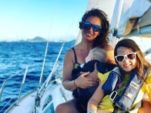 Family on board L'Inko for the Sailing and Snorkeling Sail Boat Tour to Les Saintes