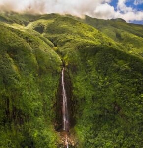 Carbet waterfall in Guadeloupe French West Indes, hearted in the rain forest